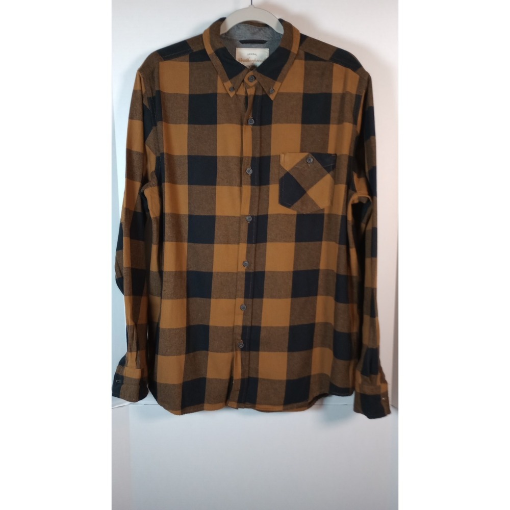 Weatherproof Vintage Brown/Black Plaid Flannel Shirt Men Sz L 100% COTTON